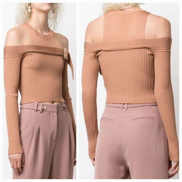Jonathan Simkhai Mandy Cold Shoulder Sweater in Camel Small NWT - Picture 2 of 9